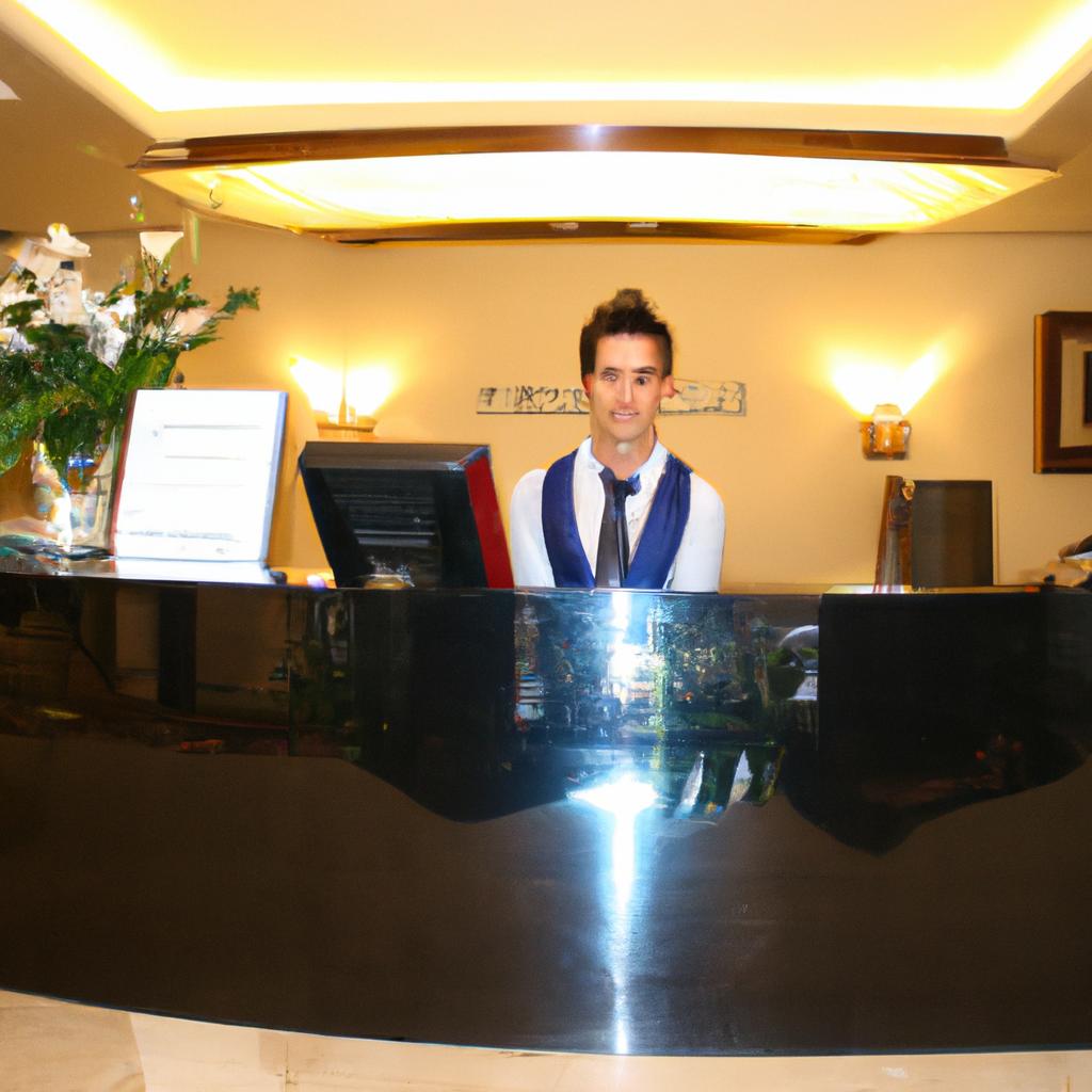 Person at hotel reception desk
