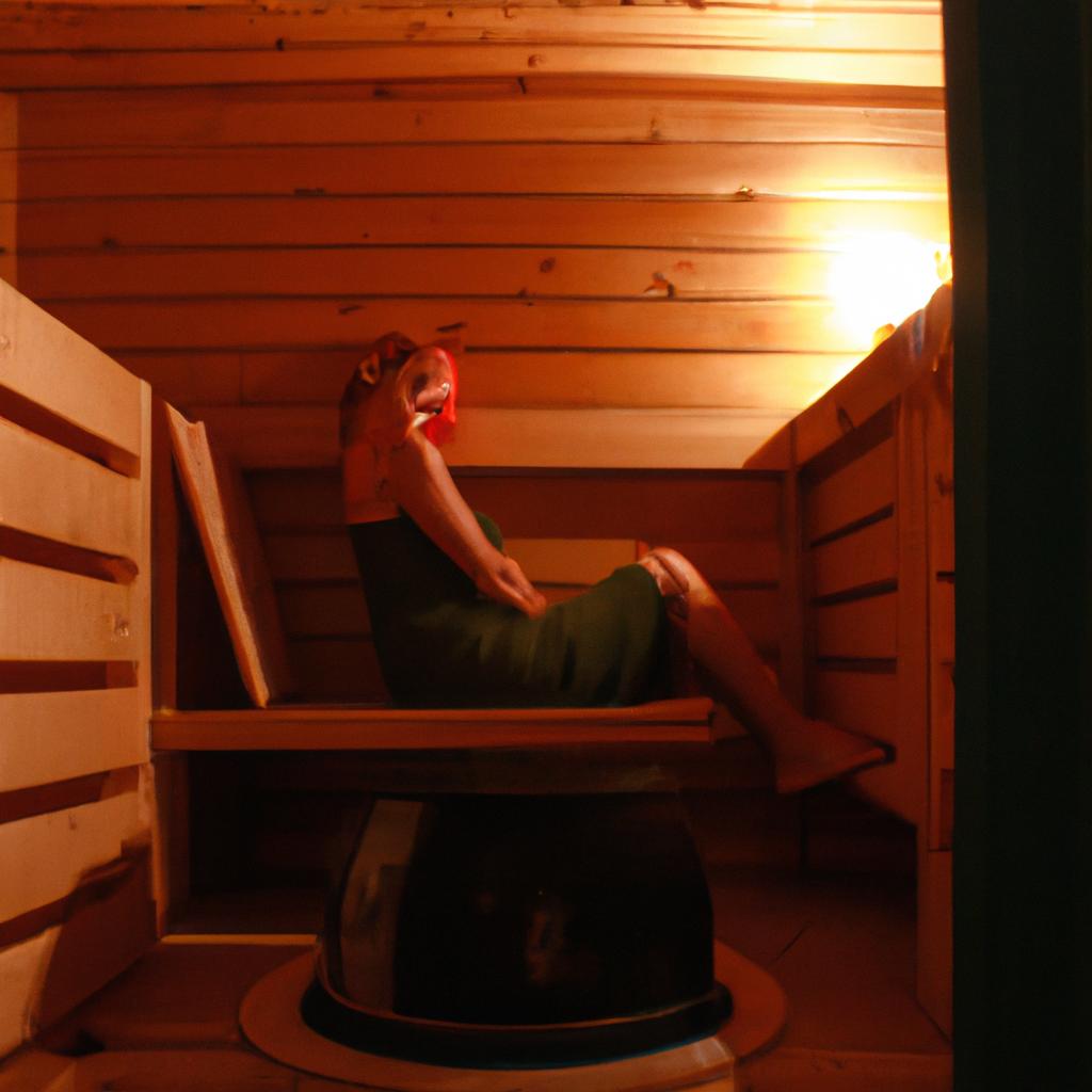 Person enjoying sauna in lodge